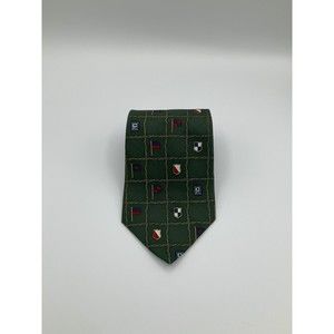 VTG Chaps Ralph Lauren Mens 100% Silk Nautical Flag Tie Green 90s Preppy Sailing